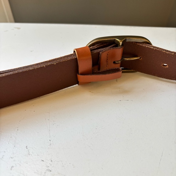 Anthropologie Tan Brown Leather Belt with Brass Classic Buckle size M Jeans - Picture 5 of 8